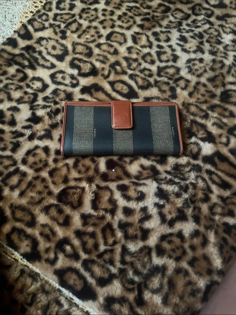 Fendi Black and Brown Striped Continental Wallet